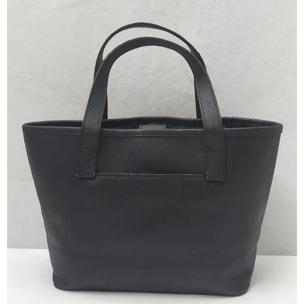 Michael Kors Black Crossgrain Leather Double Handle Small Tote Bag